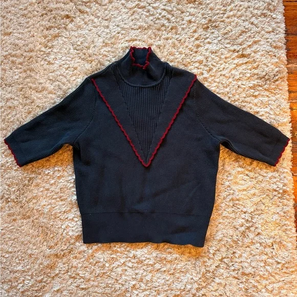 GANNI navy and red sweater. Harrison style with scallop trim - Picture 5 of 5